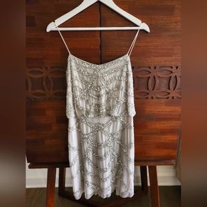 Aidan Mattox silver sequin spaghetti strap mini party dress US 8 NWT prom
